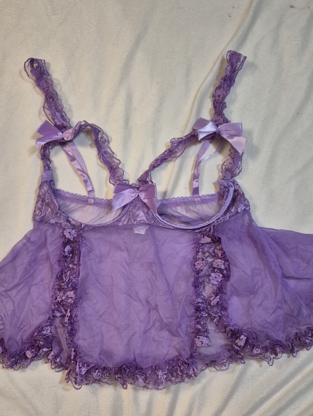 Shirley of Hollywood Lavender/purple Lace Babydoll Chemise with Satin Bows